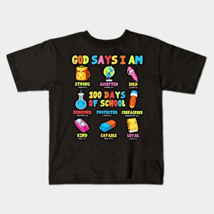 God Says I Am 100 Days Of School Christ Bible Saying Graphic Kids T-Shirt